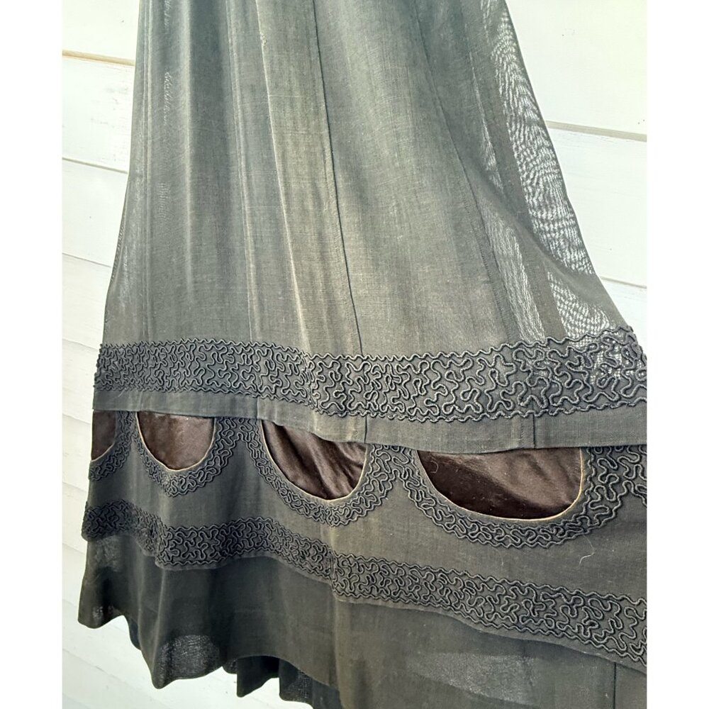 Antique 1910's French Voile Black Skirt Soutache Velvet Embellished XS - Picture 12 of 16